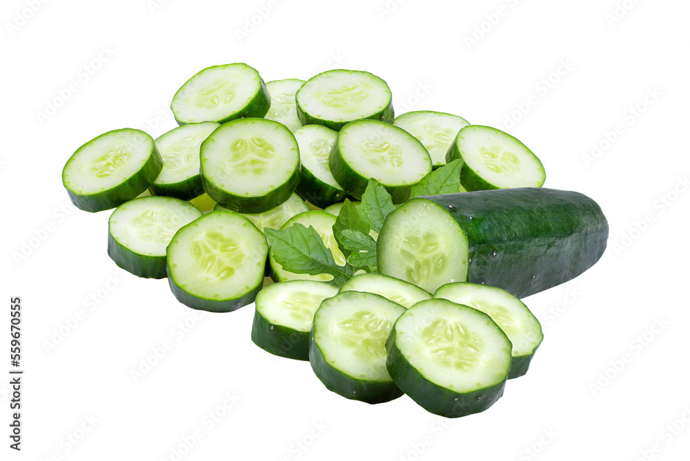 Cucumber and slices isolated transparent png Cucumber and slices isolated transparent png