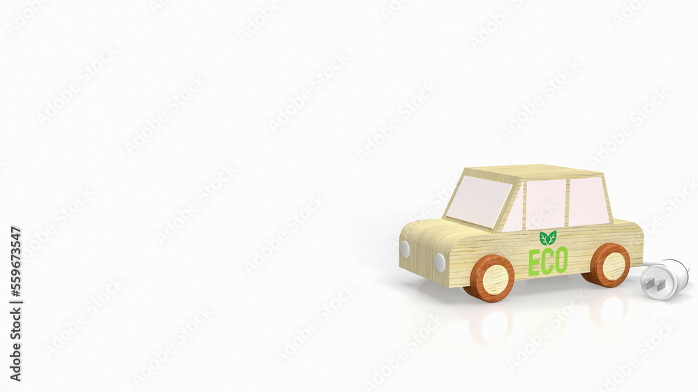 The wood car toy and electric plug for ev car concept 3d rendering