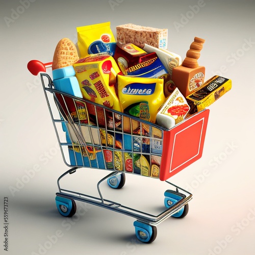 Shopping cart full of products, AI