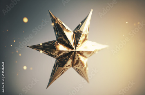 golden hexagram star of david with metal material and clipping path float on sky - Generative AI photo