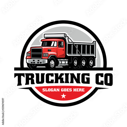 dump truck illustration logo vector in emblem style