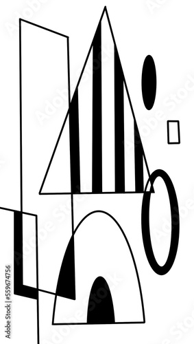 simple geometric shapes background in black and white. vertical size carpet or textile print. graphics illustration. abstract triangles , spots and lines.