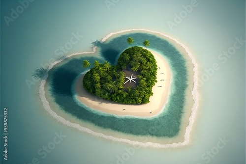small heart island with palms