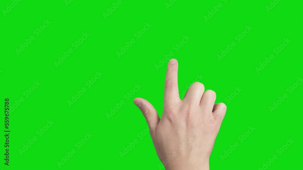 Touch Screen Finger Gestures Male White Hand isolated and Prekeyed with solid Green background for one click keying