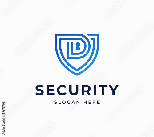 D tech security guard keyhole connected access creative modern digital vector logo design