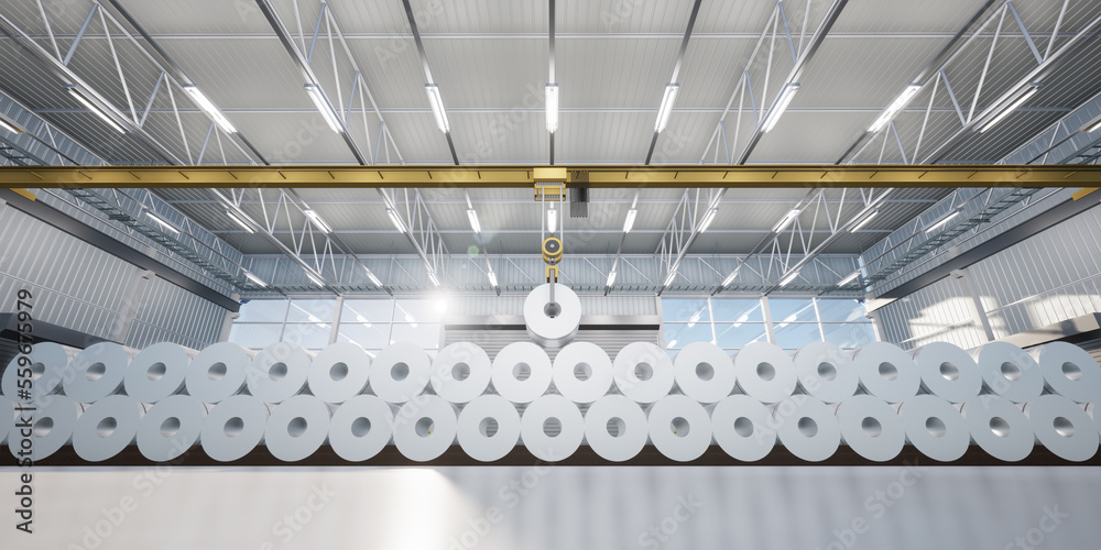 Φωτογραφία 3d rendering of roll steel, stainless or galvanized steel coil inside factory or warehouse