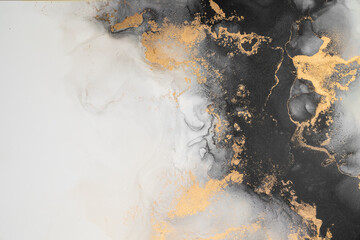 Marble ink abstract art from exquisite original painting for abstract background . Painting was painted on high quality paper texture to create smooth marble background pattern of ombre alcohol ink .