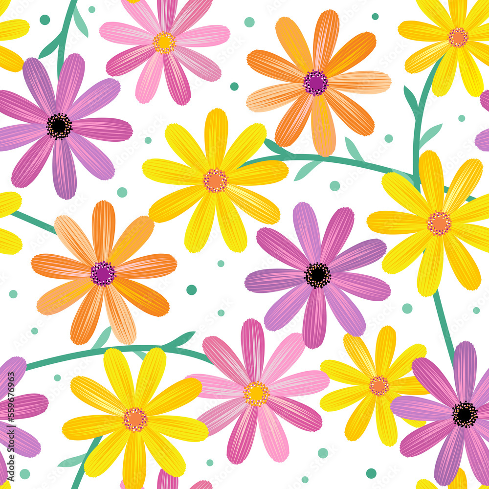 Seamless gerbera daisy flowers pattern, background, wallpaper
