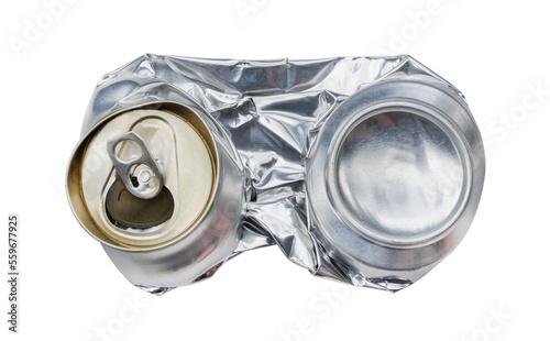 Flat compressed shiny aluminum can