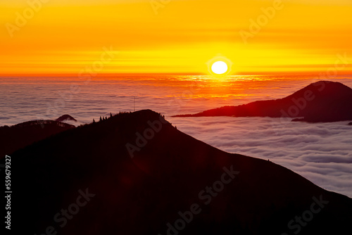 Sunrise in mountains, Bohinj valley, Slovenia