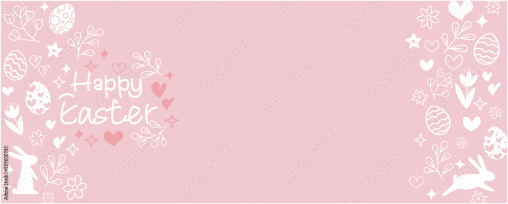 Happy easter elements pattern. Happy easter background decoration with eggs, bunnies, flower and heart symbols. Easter concept background for Happy easter event, promotion graphic design.