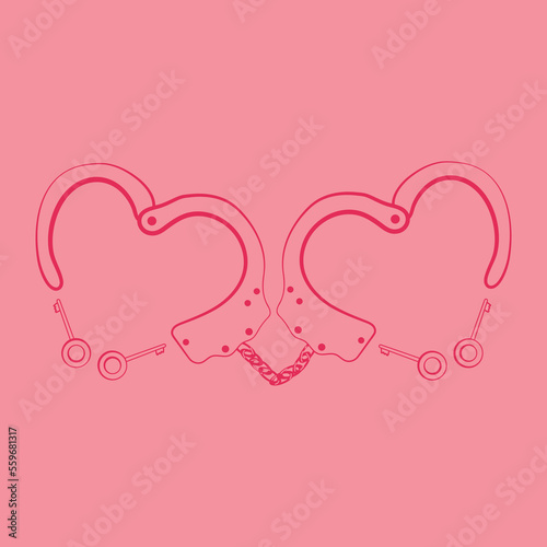  Heart shaped handcuffs silhouette icon. Clipart image isolated on background