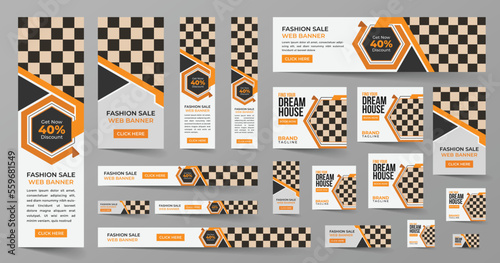 Morden and creative real estate web banner template design, Vector horizontal and vertical google web banner ads design