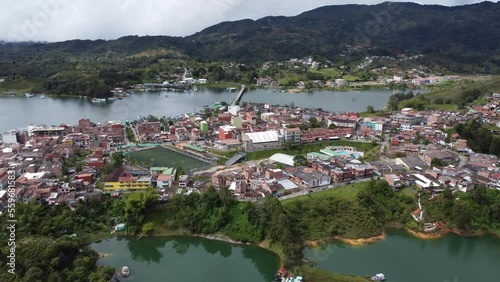 View of the Guatapé town from the drone, Colombia photo