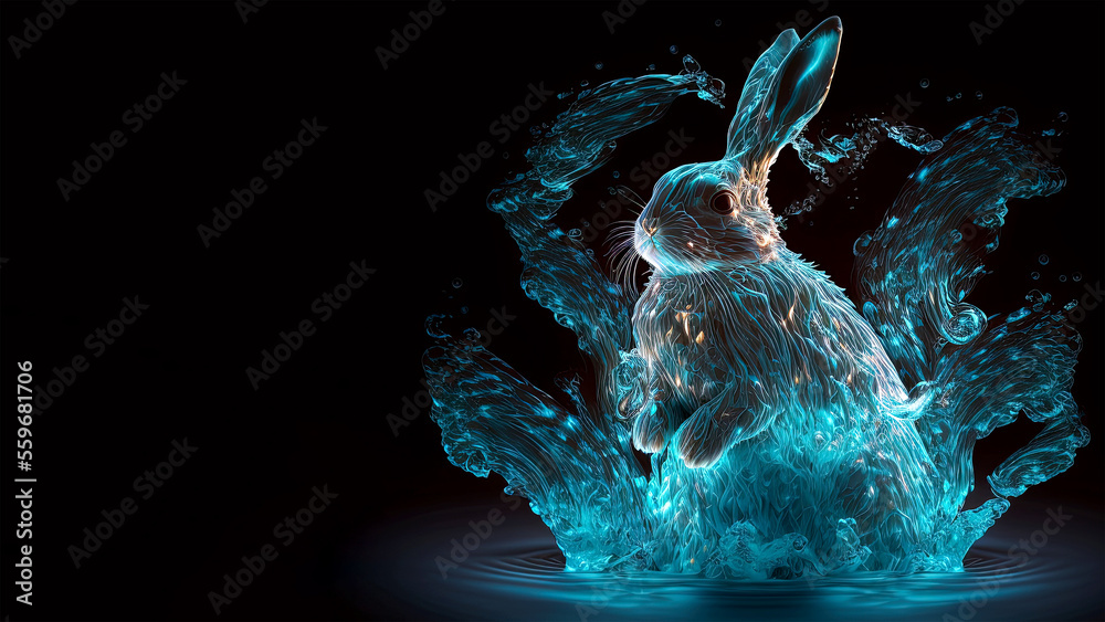 Generative AI illustration of blue horoscope water rabbit wit ...