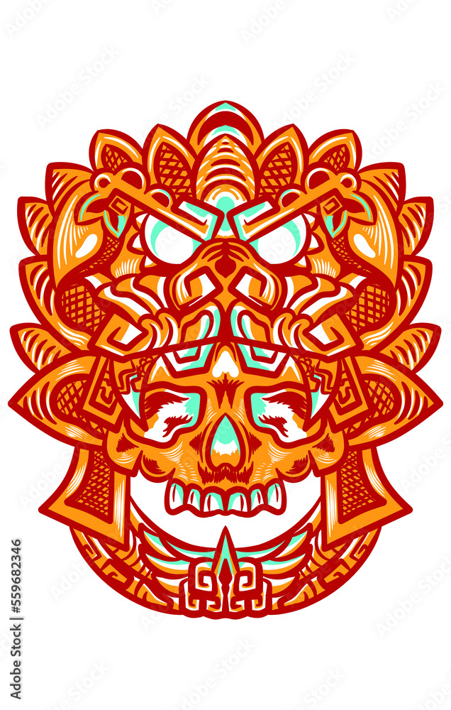 Skull mask illustration aztec traditional culture with ornament nice for t-shirts design or tattoo