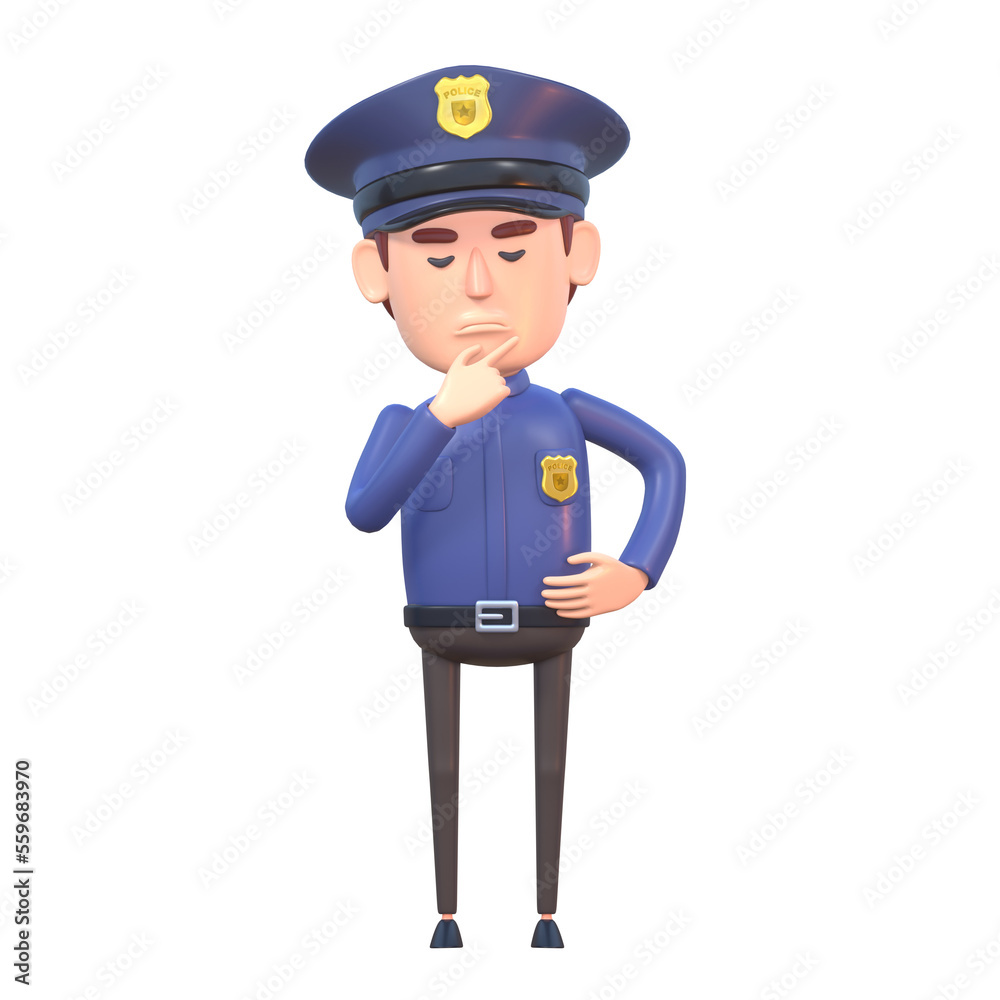 3d render of cartoon policeman thinking, making decision 3d render of cartoon policeman thinking, making decision