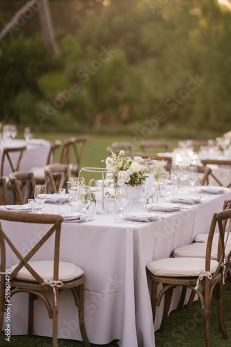 Outdoor catering dinner at the wedding