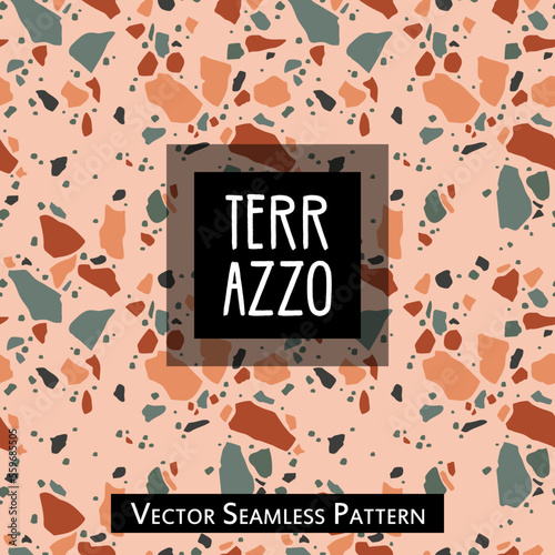 Terrazzo vector seamless pattern. The repeating texture of a classic Italian Venetian style floor made of natural stone, granite, quartz, marble, glass and concrete. Flat modern background design
