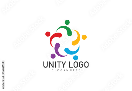 Unity people colorful logo design symbol template flat style vector illustration.