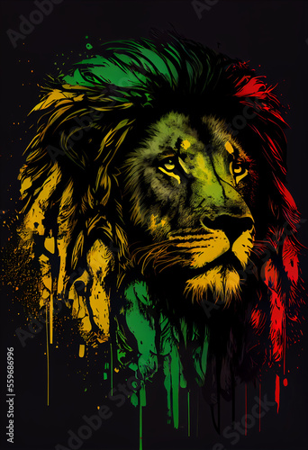 Rasta lion head on black photo