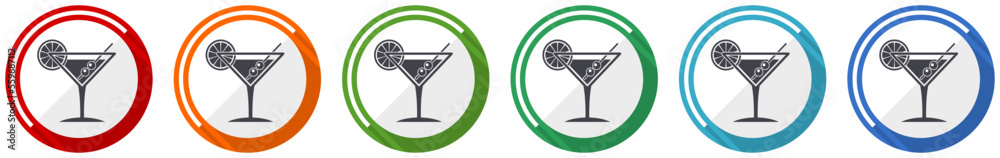 Tropical drink, alcohol, bar, martini in glass icon set, flat design ...
