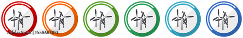Windmill icon set, flat design vector illustration in 6 colors options for webdesign and mobile applications
