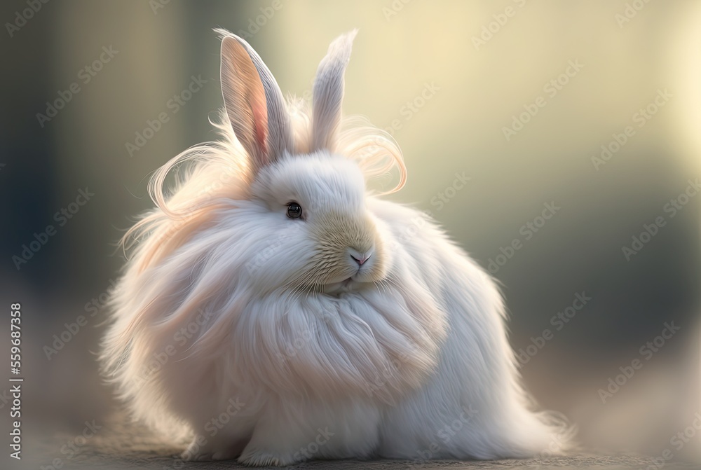 illustration of cute white Satin Angora rabbit with blur nature background with sunlight illustration of cute white Satin Angora rabbit with blur nature background with sunlight