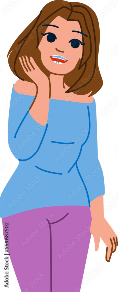 brace woman vector. young female, dental smile, dentist dentistry, happy beautiful, healthy teeth brace woman character. people flat cartoon illustration brace woman vector. young female, dental smile, dentist dentistry, happy beautiful, healthy teeth brace woman character. people flat cartoon illustration