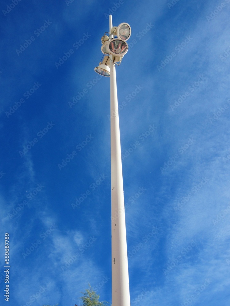 spotlights on tall lamppost