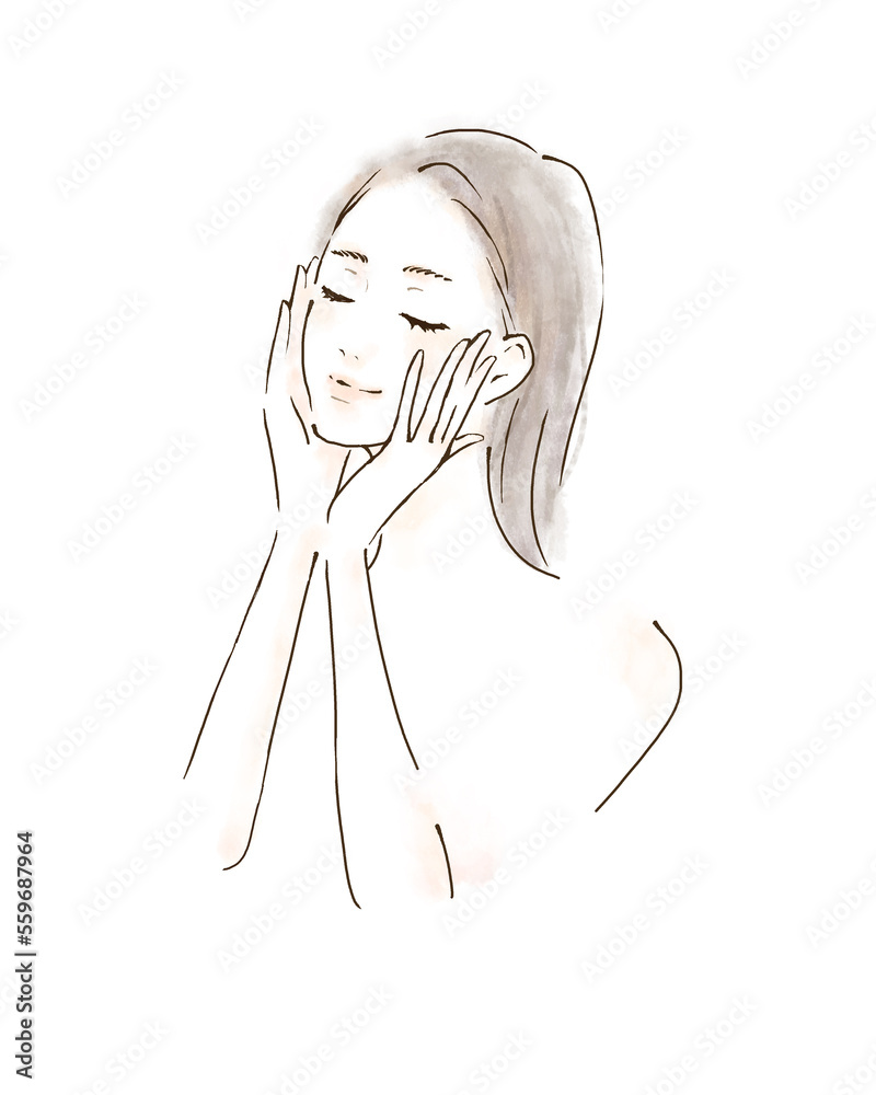 フェイスケアをする女性のイラスト リラックスした表情
