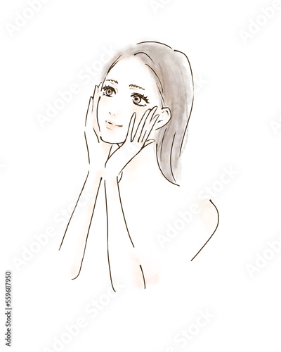 Obraz na płótnie スキンケアをする女性のイラスト 明るい笑顔 w salonie