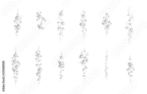 Oxygen air bubbles  flow  in water on white  background.