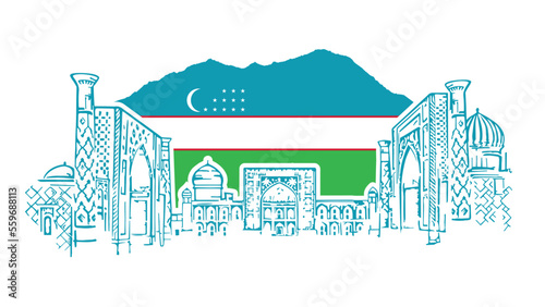 Uzbekistan, Samarkand, Registan. Architectural attraction. Vector image.