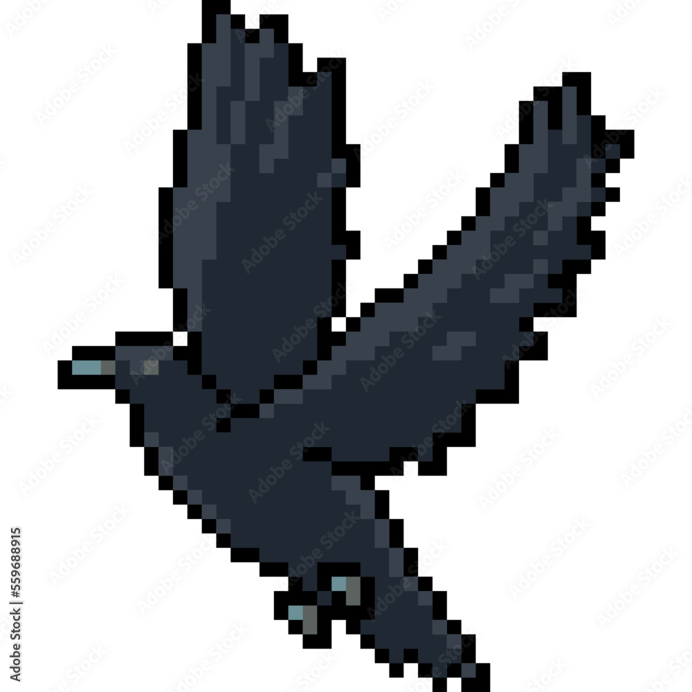 pixel art black crow fly