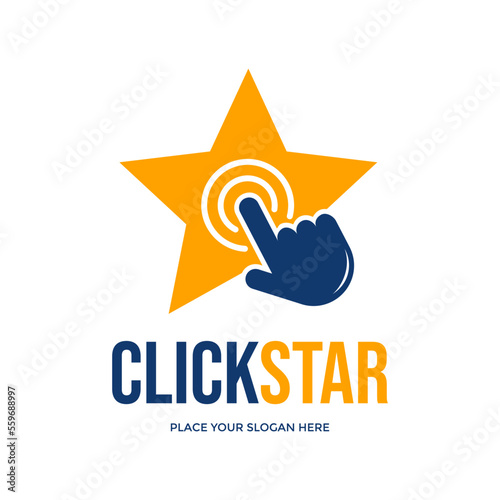 Click star vector logo template. This design use finger click and star symbol. Suitable for business, technology.