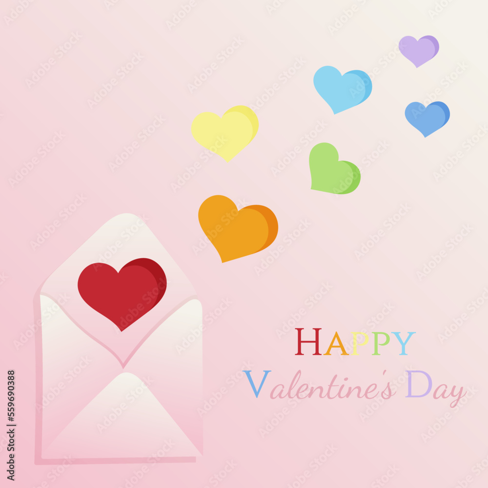 Envelope with rainbow hearts. LGBT valentine for the holiday. Happy Valentine's Day.
