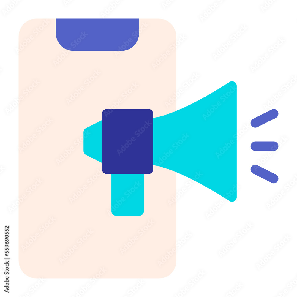 Isolated digital marketing in flat icon on white background. Mobile marketing, advertising, megaphone, bullhorn Isolated digital marketing in flat icon on white background. Mobile marketing, advertising, megaphone, bullhorn