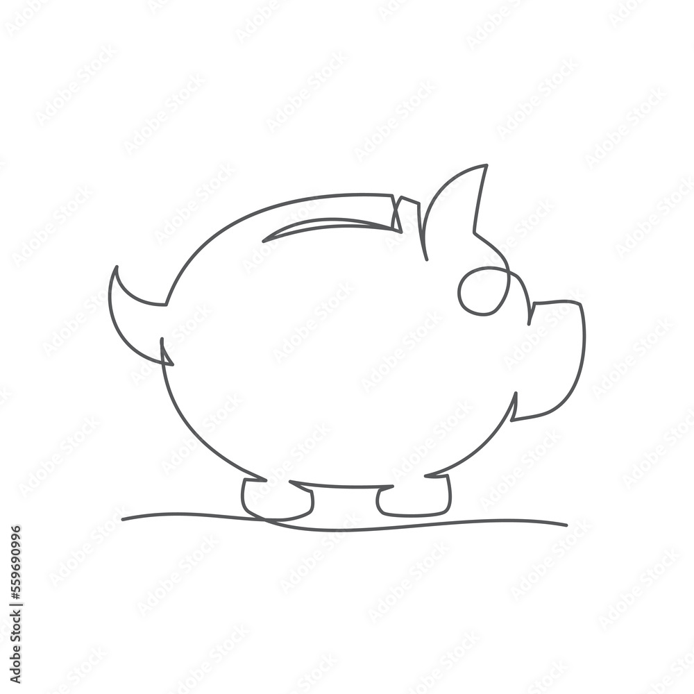 Piggy bank One line drawing on white background Piggy bank One line drawing on white background
