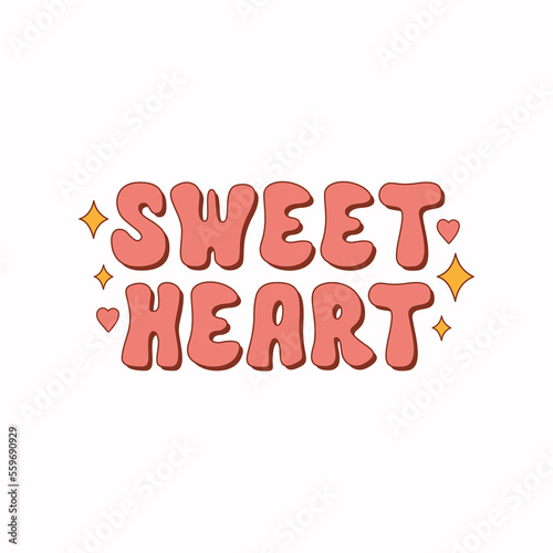 Sweetheart typography groovy text isolated on a white background. Retro colorful print in style 60s, 70s. Vector illustration