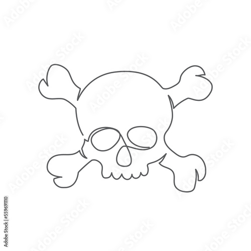 Skull One line drawing isolated on white background