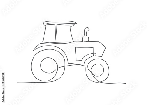Tractor One line drawing on white background