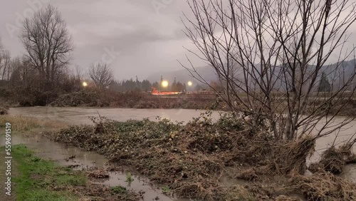 Flooding on rural fields in Canada, dolly forward view photo