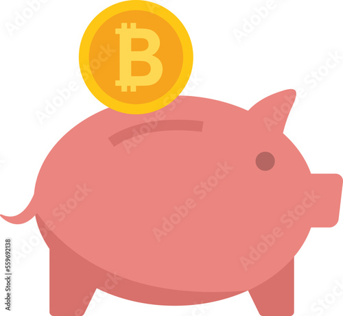 Piggy bank icon flat vector. Bitcoin money. Finance digital isolated