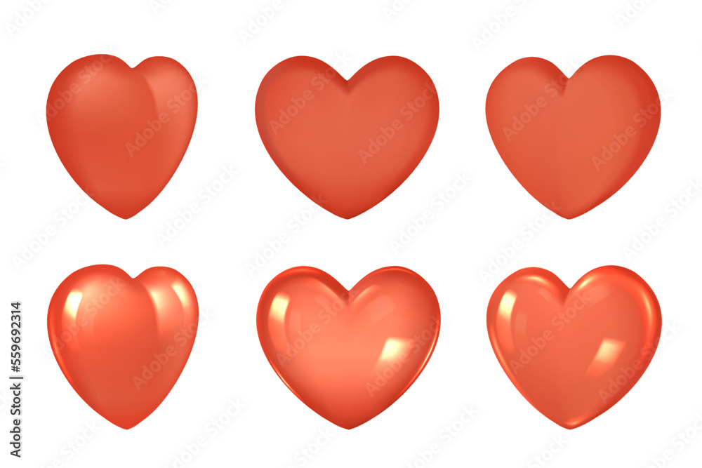Set of red hearts, isolated on white background.