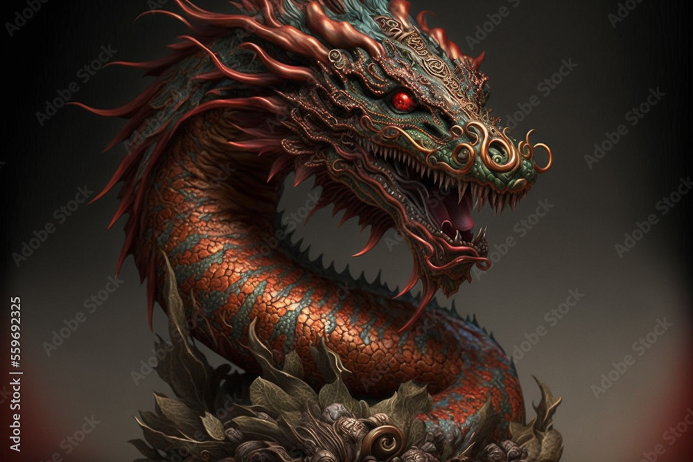 Traditional Chinese Dragon on dark backgrpund illustration