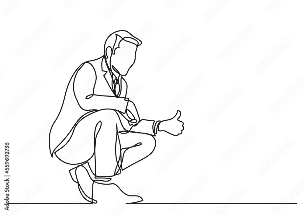 continuous line drawing businessman showing thumb up gesture PNG image with transparent background