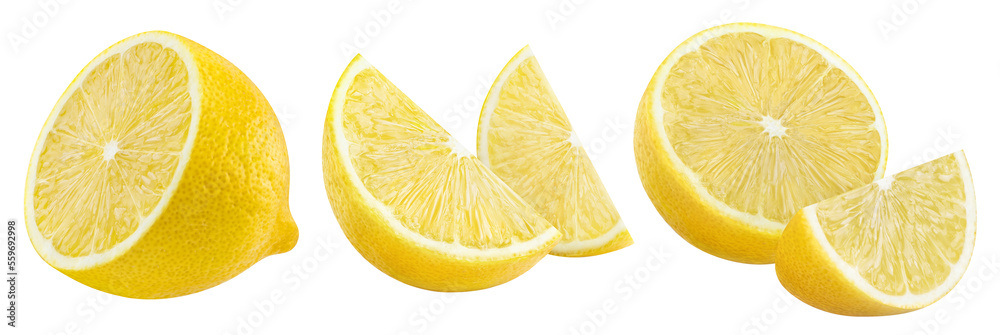 Set of delicious lemon fruits, isolated on white background