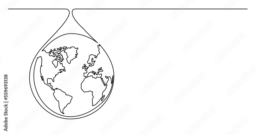 continuous line drawing of planet earth as a drop of water PNG image ...