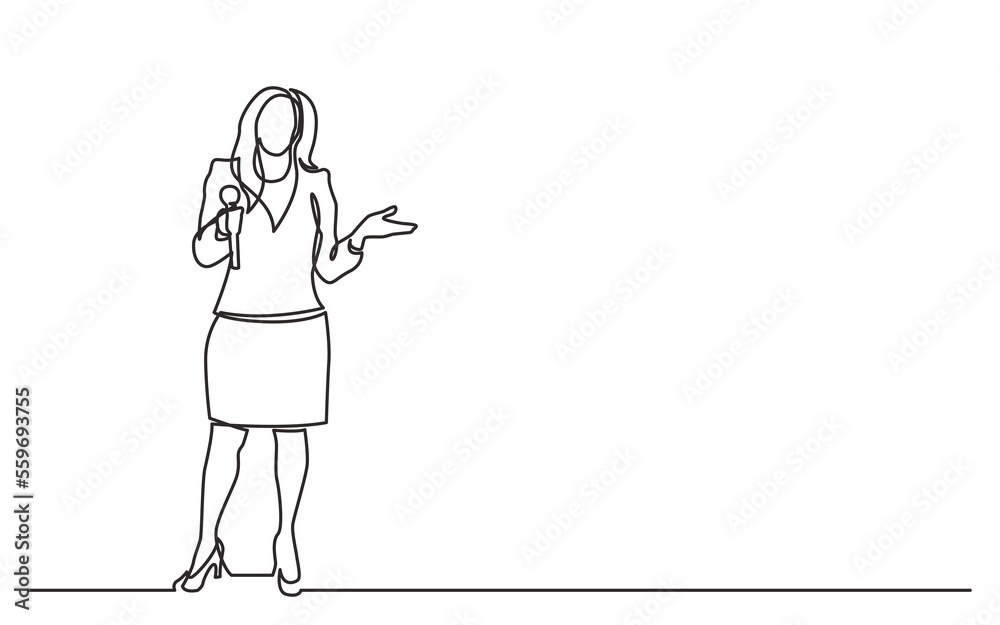 continuous line drawing woman trainer talking with microphone PNG image with transparent background continuous line drawing woman trainer talking with microphone PNG image with transparent background